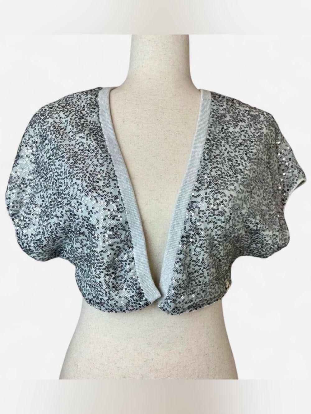 Hollister silver sequin cropped bolero shrug Y2K party top